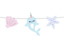 Partydeco Girlande Narwal 1 m, Blau/Rosa/Violett
