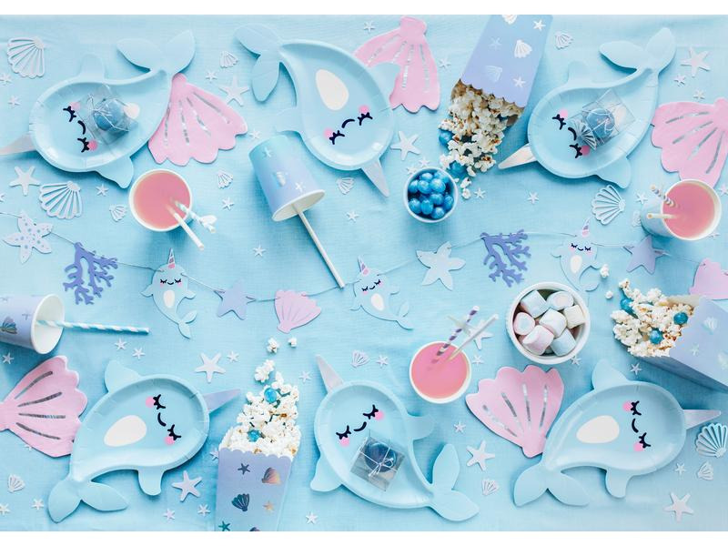 Partydeco Girlande Narwal 1 m, Blau/Rosa/Violett