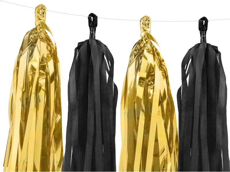 Partydeco Girlande Quasten 1.5 m, Gold/Schwarz