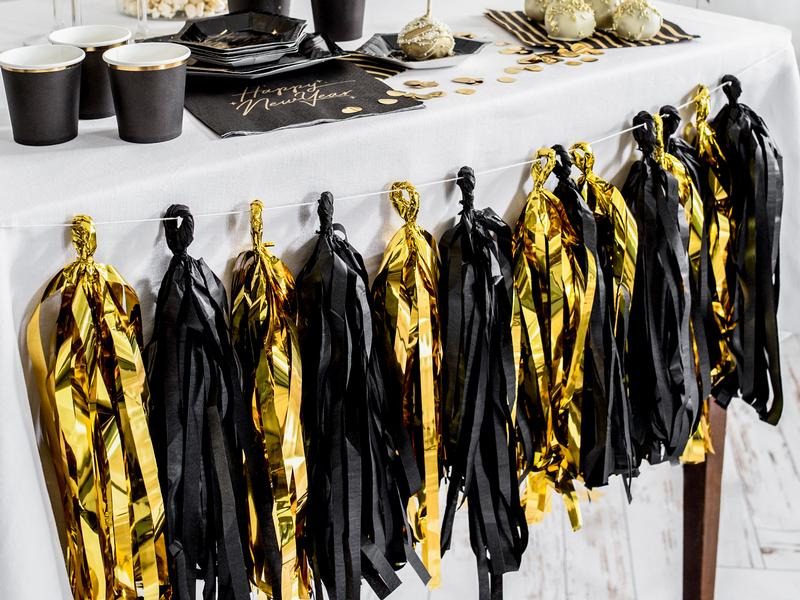 Partydeco Girlande Quasten 1.5 m, Gold/Schwarz