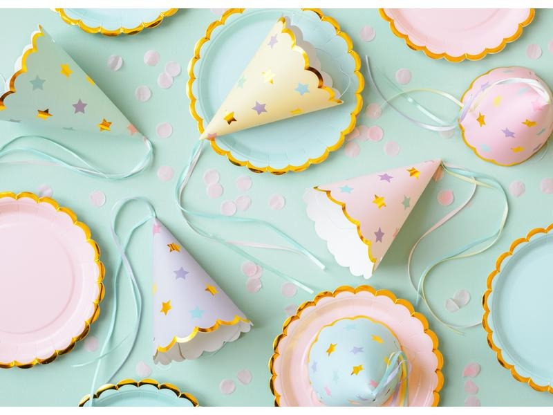Partydeco Partyhüte Sterne pastellfarbig, 14.5 x 10 cm, 6 Stück