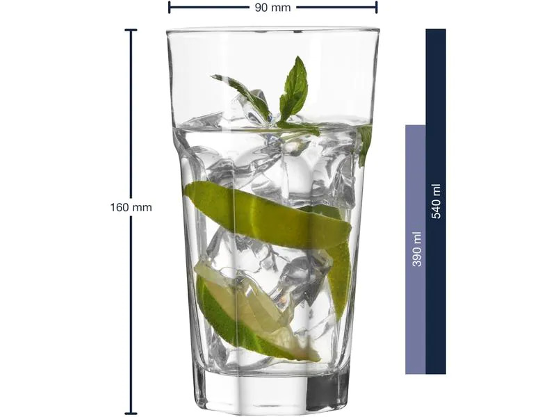 Leonardo Longdrinkglas XL, Rock 540 ml, 4 Stück, Transparent