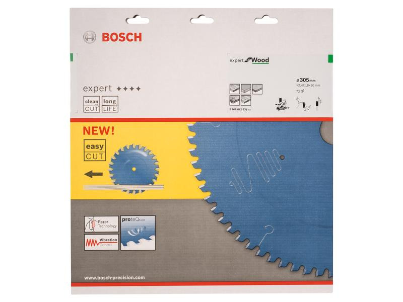 Bosch Professional Kreissägeblatt Expert for Wood, 30.5 cm x 3 cm x 0.24 cm, 72