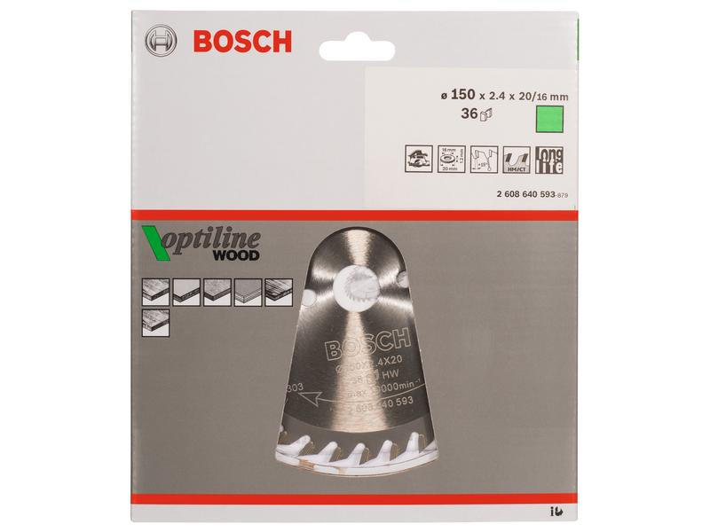 Bosch Professional Kreissägeblatt Optiline Wood, 15 cm x 2 cm x 0.24 cm, 36