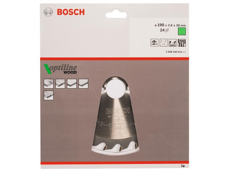 Bosch Professional Kreissägeblatt Optiline Wood, 19 cm x 3 cm x 0.26 cm, 24
