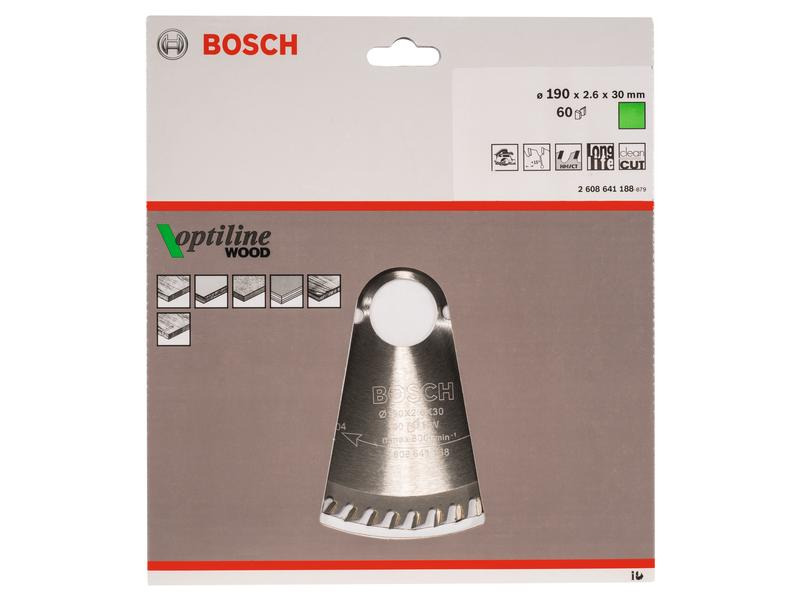 Bosch Professional Kreissägeblatt Optiline Wood, 19 cm x 3 cm x 0.26 cm, 60