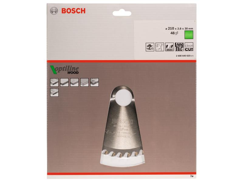 Bosch Professional Kreissägeblatt Optiline Wood, 21 cm x 3 cm x 0.28 cm, 48