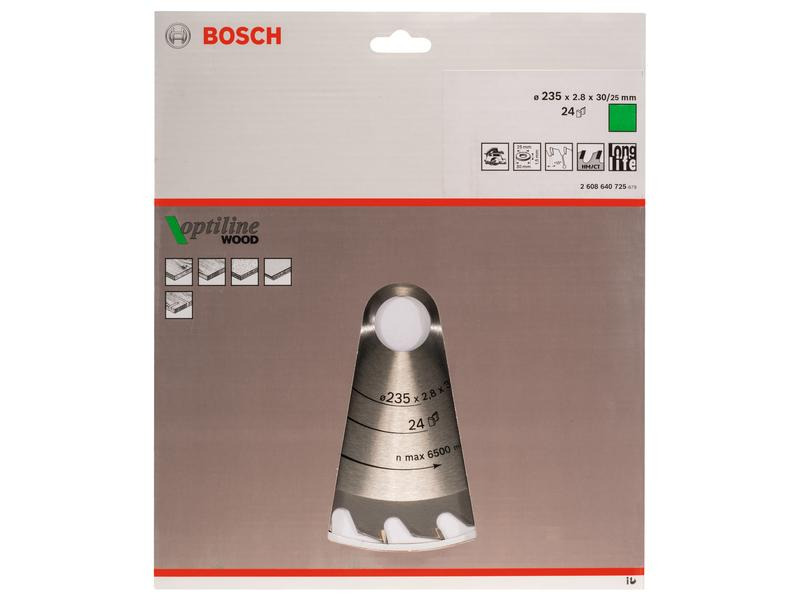 Bosch Professional Kreissägeblatt Optiline Wood, 23.5 cm x 3 cm x 0.28 cm, 24