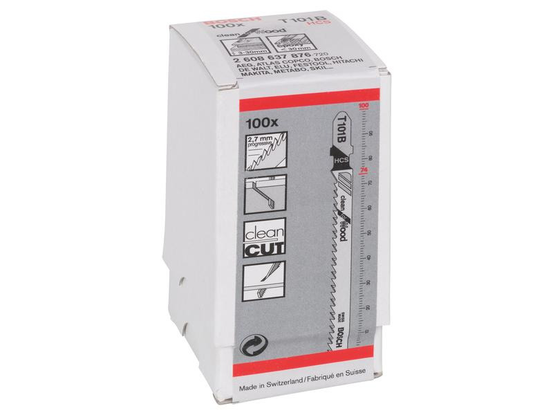 Bosch Professional Stichsägeblätter-Set T 101 B Clean for Wood, 100-teilig