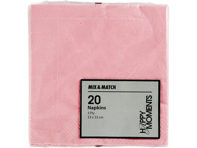 Creativ Company Papierservietten Rosa 33 cm x 33 cm, 20 Stück, Rosa