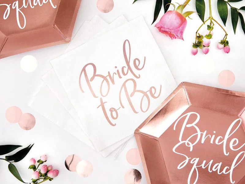 Partydeco Papierservietten Bride to be 33 x 33 cm, Weiss/Rosegold