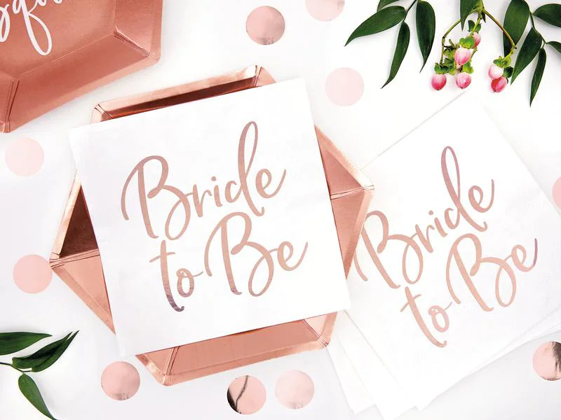 Partydeco Papierservietten Bride to be 33 x 33 cm, Weiss/Rosegold