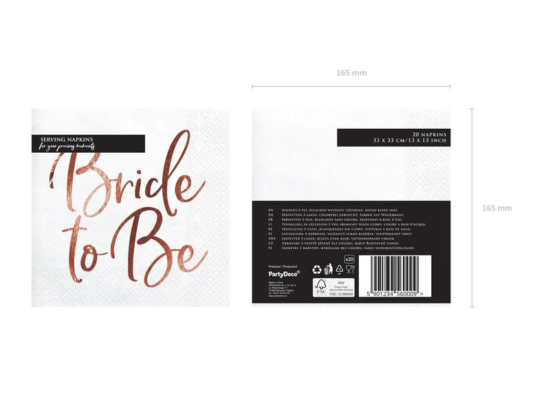 Partydeco Papierservietten Bride to be 33 x 33 cm, Weiss/Rosegold