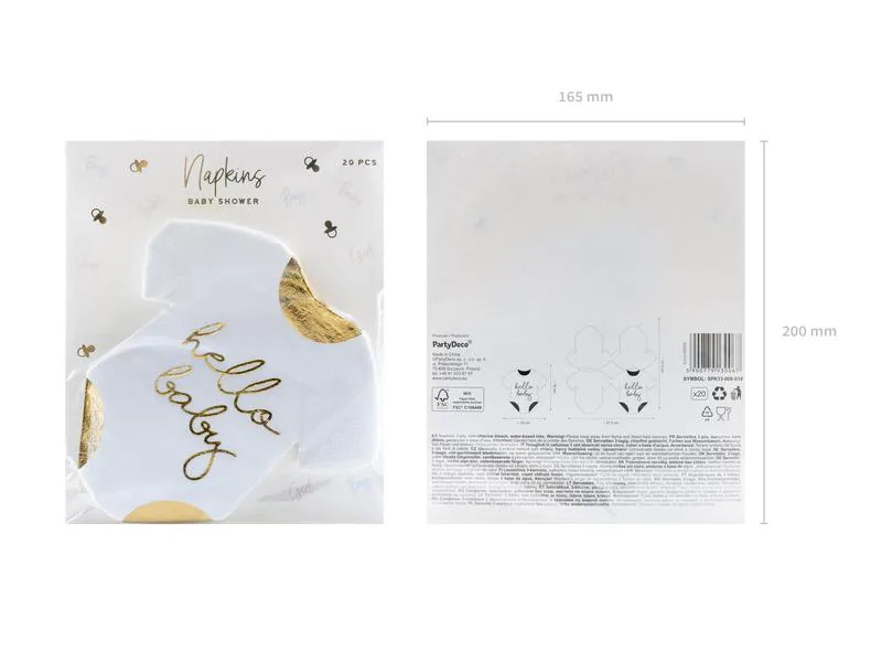 Partydeco Papierservietten Hello Baby Strampler 16 x 16 cm, 20 Stück