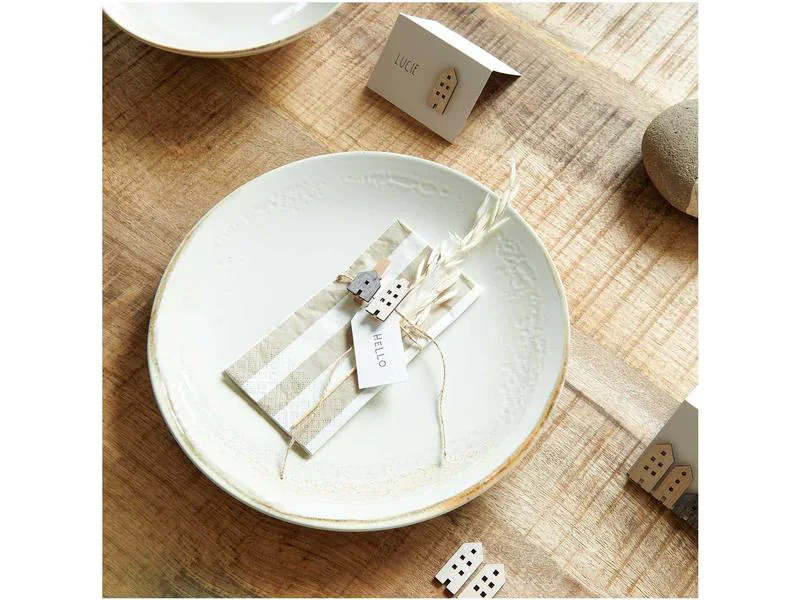 Rico Design Papierservietten Gestreift 33 x 33 cm, 20 Stück, Beige/Weiss