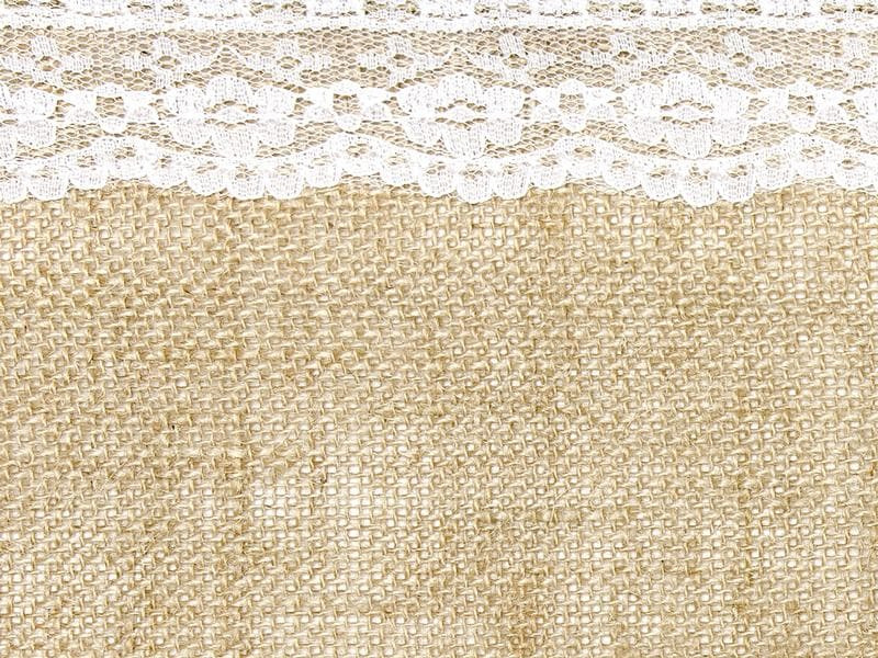 Partydeco Tischläufer Jute mit Spitze 28 x 275 cm, 1 Stk, Braun/Weiss