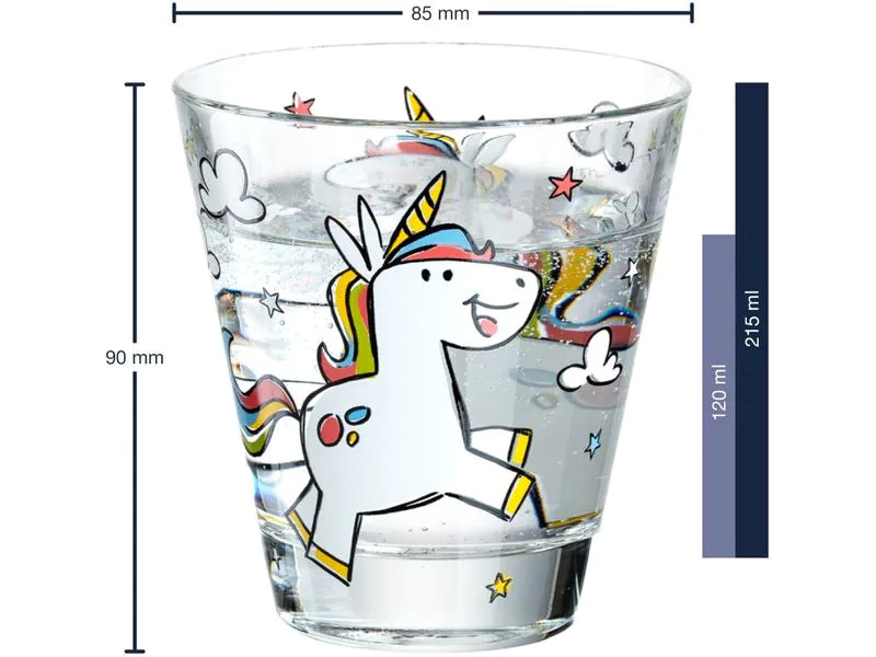 Leonardo Trinkglas für Kinder Bambini Einhorn, 215 ml, 6 Stück