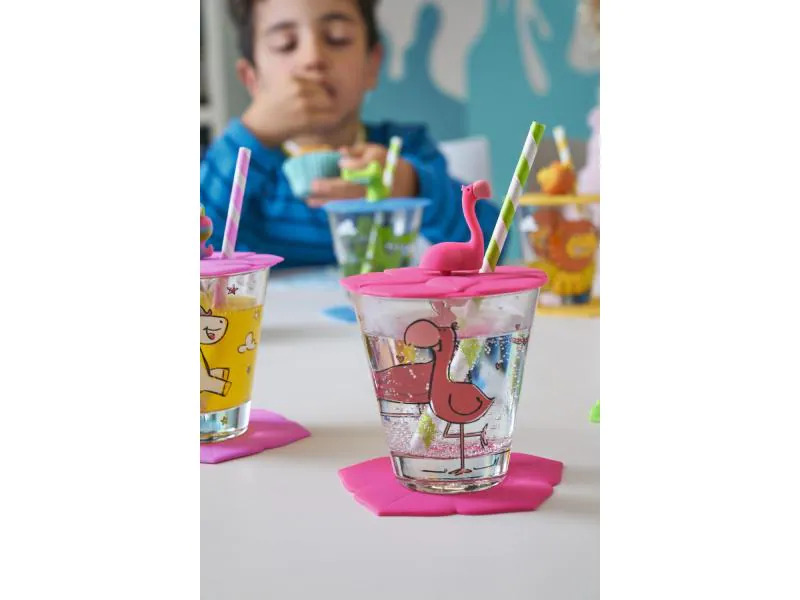 Leonardo Trinkglas für Kinder Bambini Flamingo, 215 ml, 3-teilig