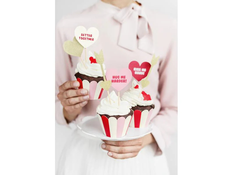 Partydeco Kuchen-Topper Herzen 11 cm, 6 Stück, Gold