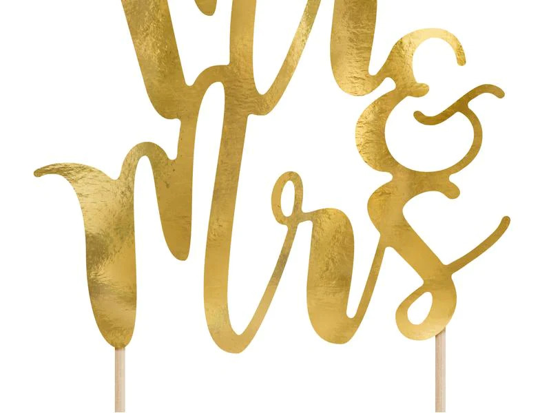 Partydeco Kuchen-Topper Mr &amp; Mrs 25.5 cm, 1 Stück, Gold