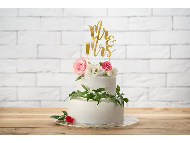 Partydeco Kuchen-Topper Mr &amp; Mrs 25.5 cm, 1 Stück, Gold