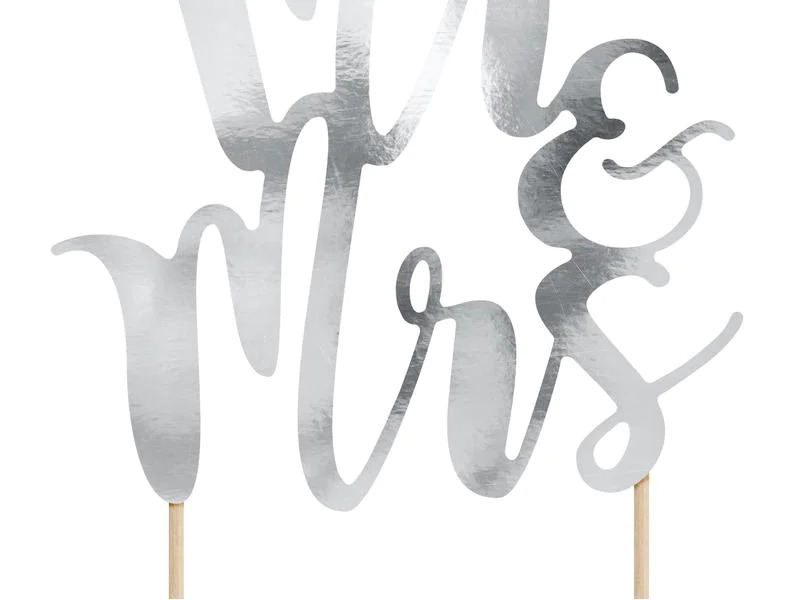 Partydeco Kuchen-Topper Mr &amp; Mrs 25.5 cm, 1 Stück, Silber