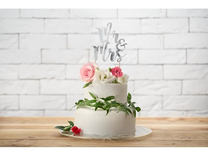 Partydeco Kuchen-Topper Mr &amp; Mrs 25.5 cm, 1 Stück, Silber