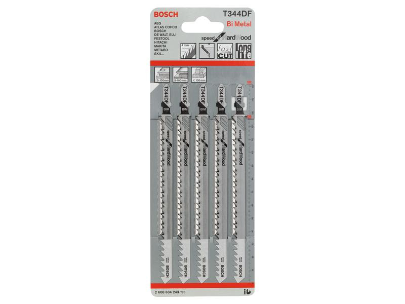 Bosch Professional Stichsägeblatt T 344 DF Speed Hard Wood, 5 Stück