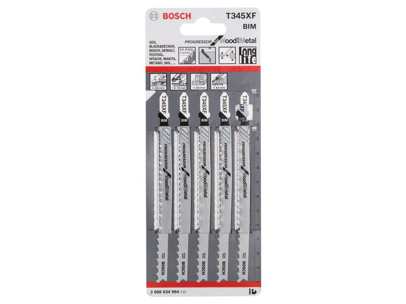 Bosch Professional Stichsägeblatt T 345 XF Progressor Wood and Metal, 5 Stück