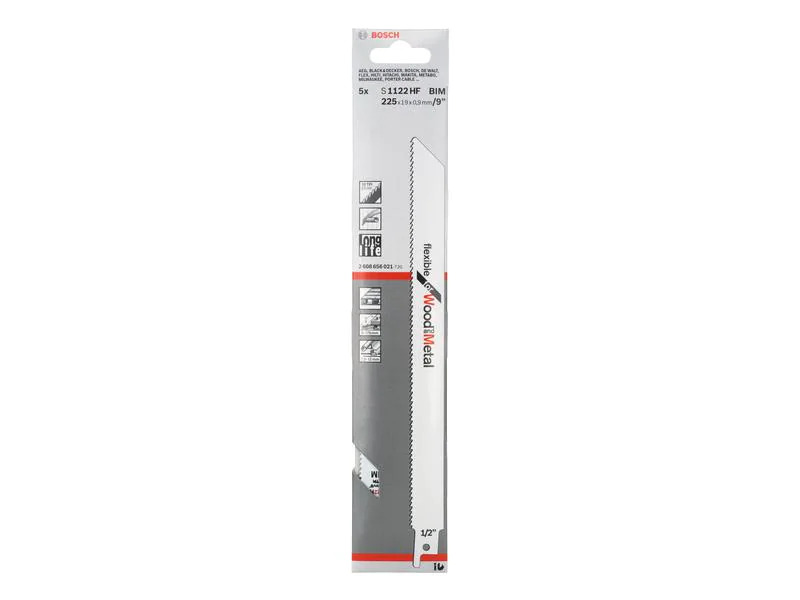 Bosch Professional Säbelsägeblatt S 1122 HF Flexible Wood and Metal, 5 Stück