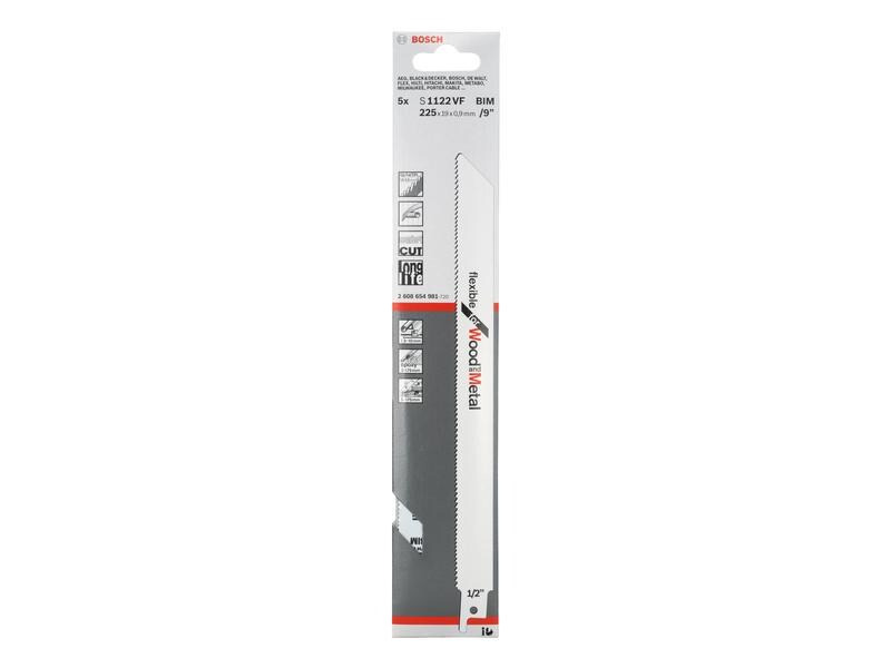 Bosch Professional Säbelsägeblatt S 1122 VF Flexible Wood and Metal, 5 Stück