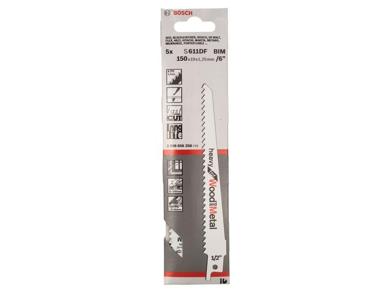 Bosch Professional Säbelsägeblatt S 611 DF Heavy Wood and Metal, 5 Stück