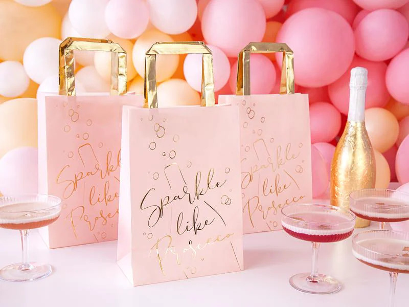 Partydeco Geschenktasche Prosecco 18 x 26 x 10 cm, 6 Stück, Rosa