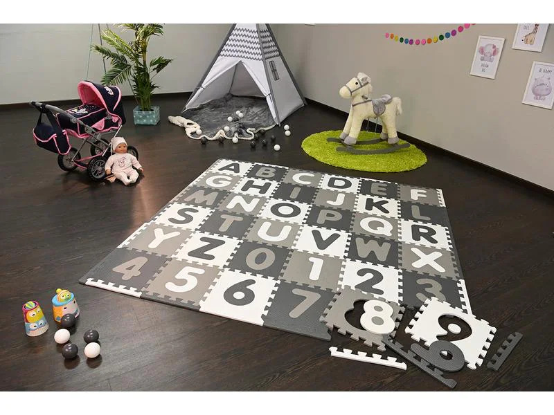Knorrtoys Puzzlematte Alphabet + Zahlen grau-weiss