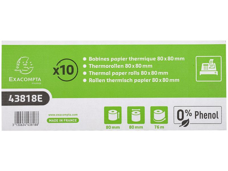 Exacompta Thermo-Papierrolle 80 x 80 x 12 mm, 76 m, 10 Stück