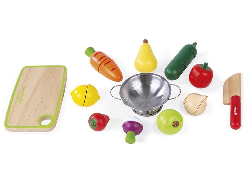Janod Obst- und Gemüse-Set «Green Market» mit Zubehör im Kasten