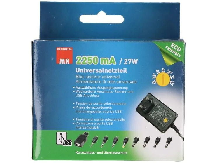 Max Hauri Steckernetzteil Universal 27 W, 3 - 12 V, 2250 mA