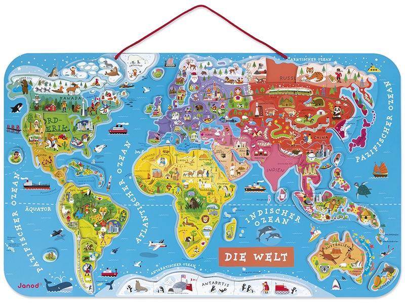 Janod Holz-Puzzle Magnetpuzzle Weltkarte 92-teilig