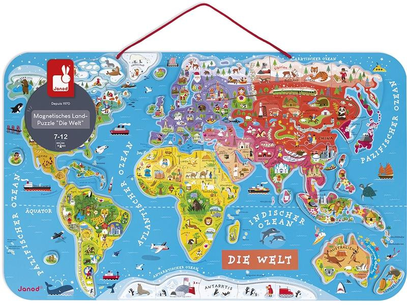 Janod Holz-Puzzle Magnetpuzzle Weltkarte 92-teilig