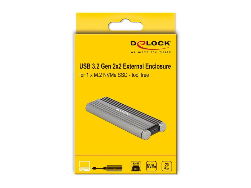 Delock Externes Gehäuse M.2 NVME zu USB USB3.2 Gen2 Typ-C 20Gbps