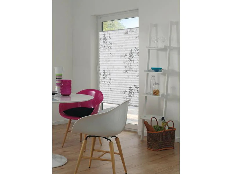 Gardinia Plissée Bella mit Blättern 50 x 130 cm, Weiss/Grau