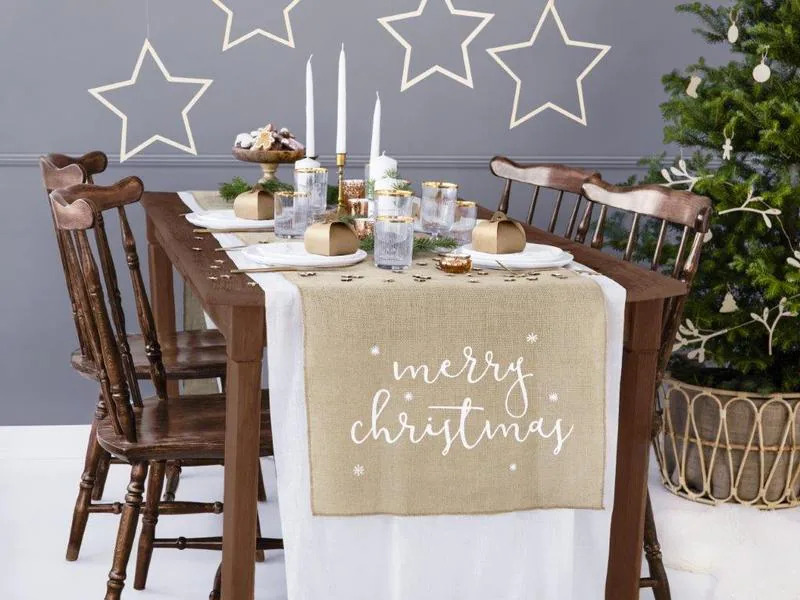 Partydeco Tischläufer Jute Merry Christmas 250 x 50 cm