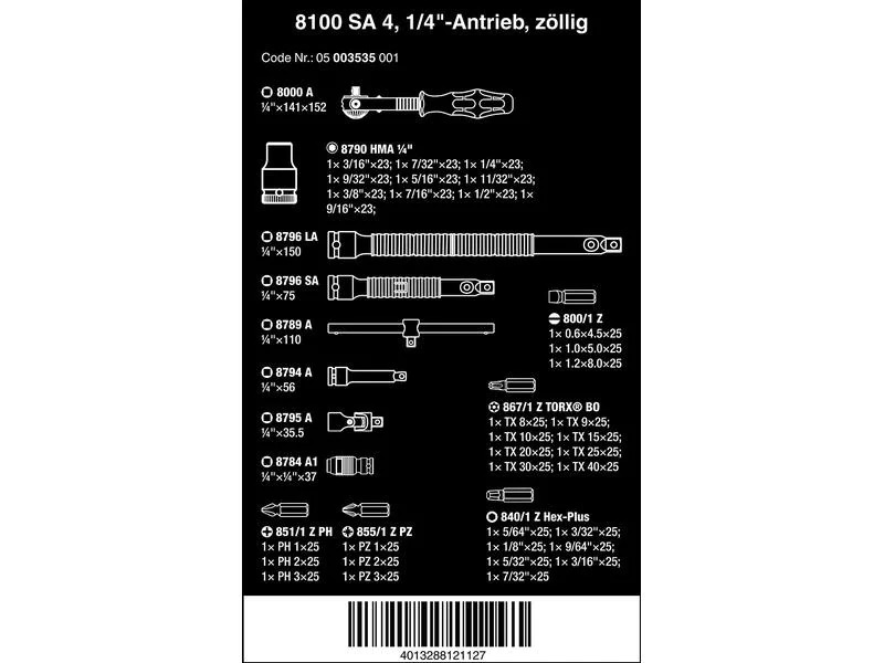 Wera Steckschlüssel-Set 8100 SA 4 Zyklop Speed 1/4, 41-teilig