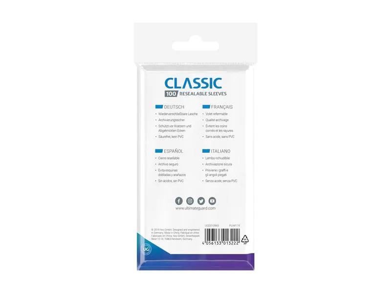 Ultimate Guard Kartenhülle Classic Resealable Sleeves Transparent 100