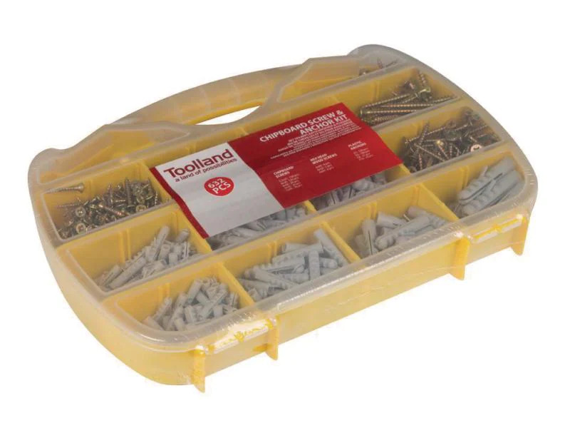 Toolland Spannplattenschrauben-/Dübel-Set 632-teilig