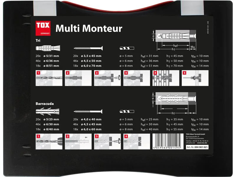 Tox-Dübel Dübel Monteur Multi Tri &amp; Barracuda 336 Stück