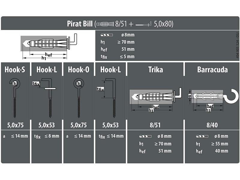 Tox-Dübel Hakendübel Pirat Hook Mix 60 Stück