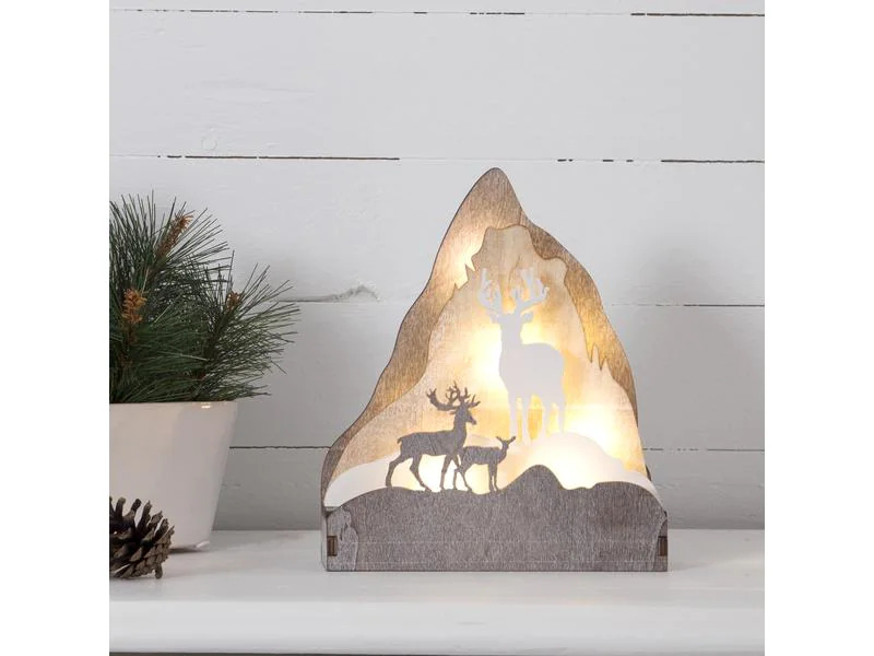 Star Trading LED-Dekolicht Fauna Gebirge 28 cm, Holz