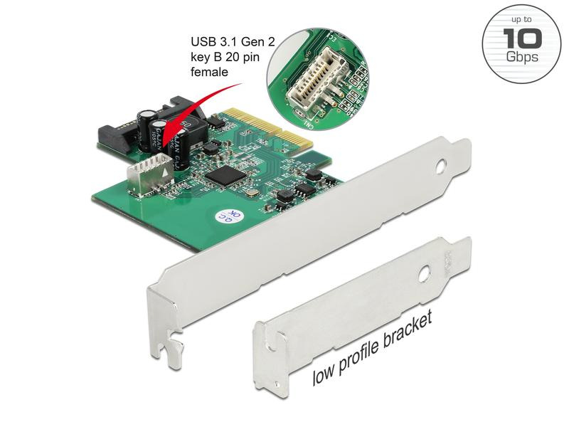 Delock PCI-Express-Karte 1x intern USB 3.2 Gen 2 Key B 20 Pin