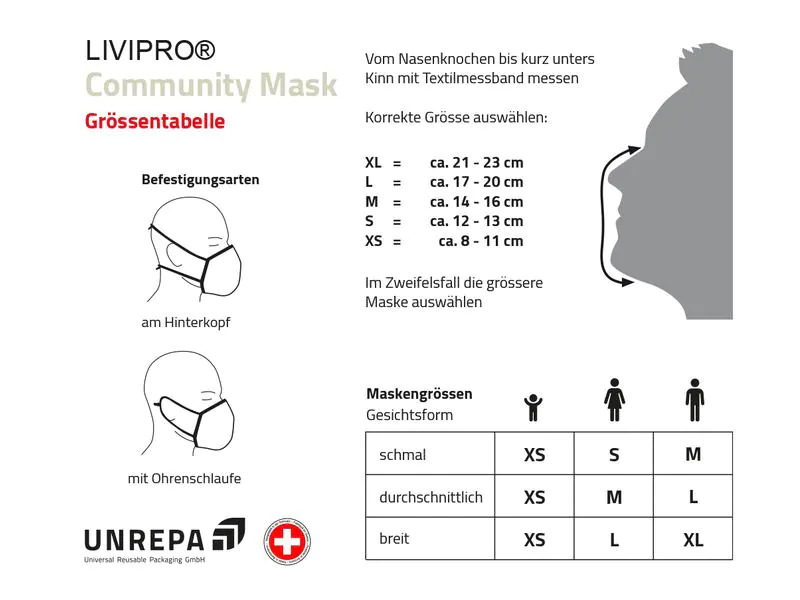 UNREPA Community Stoffmaske LIVIPRO Evolution Gr. XS, Schwarz